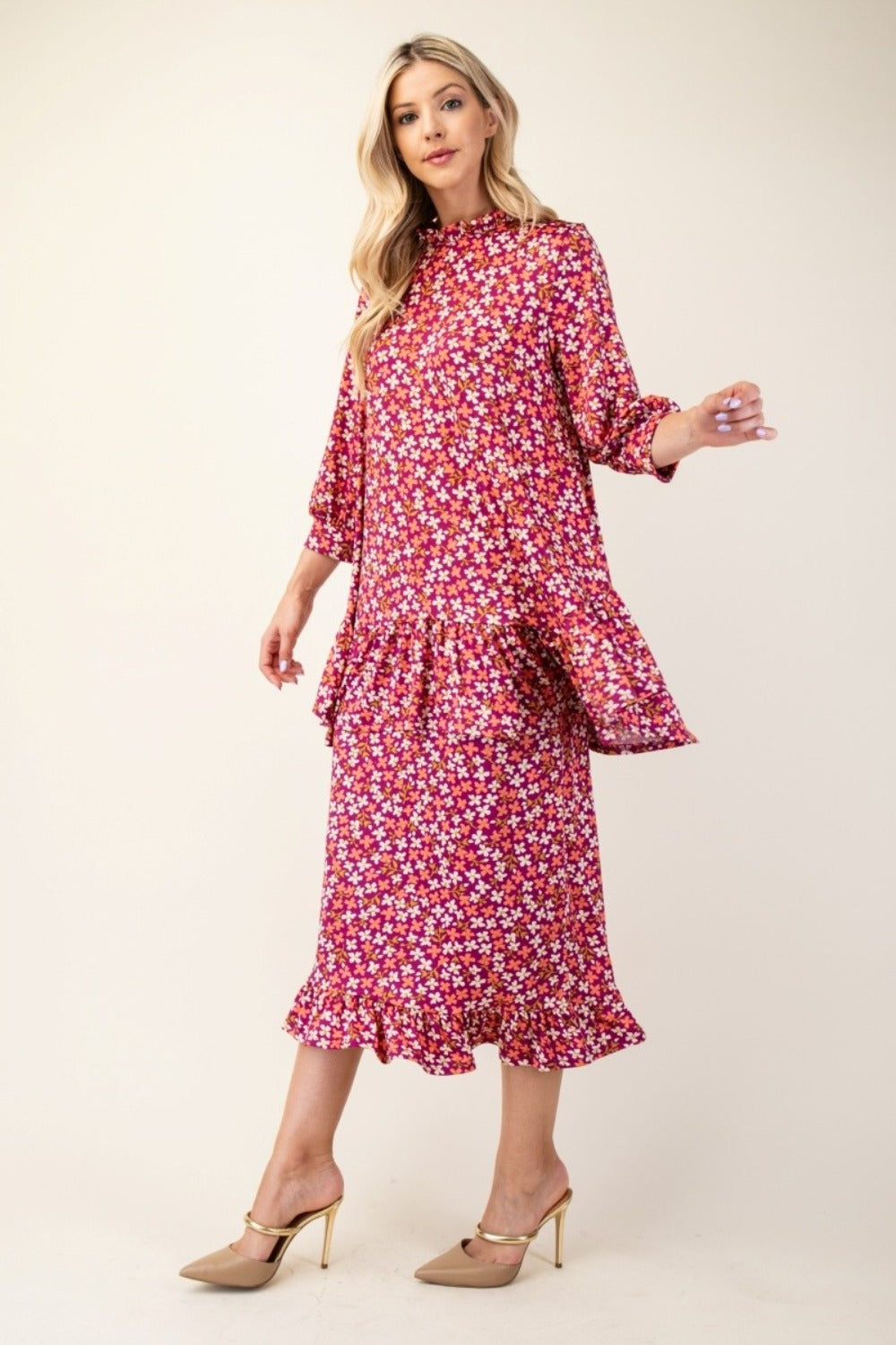 Celeste Full Size Floral Ruffled Top and Midi Skirt Set