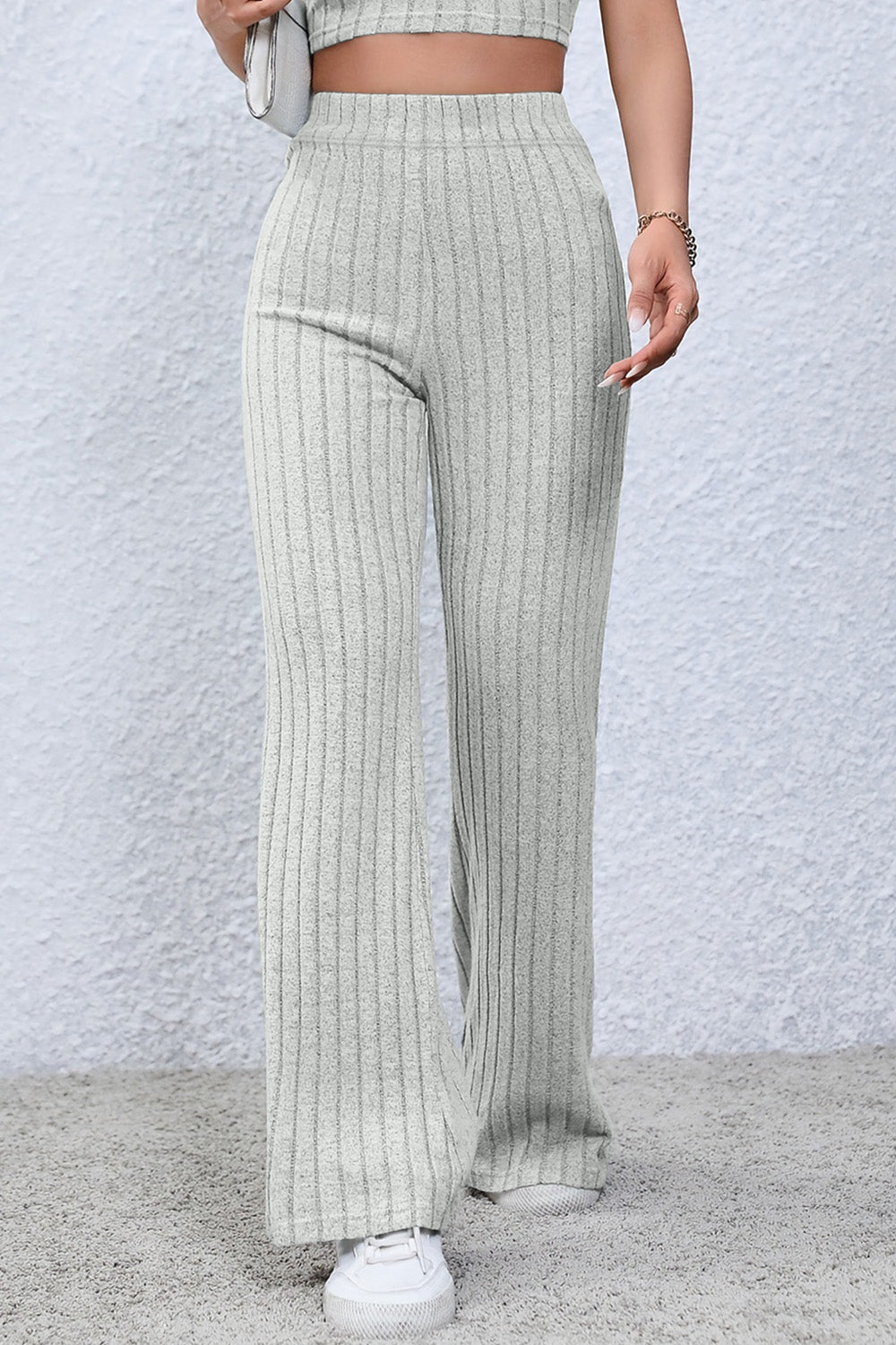 Basic Bae Full Size Ribbed High Waist Flare Pants