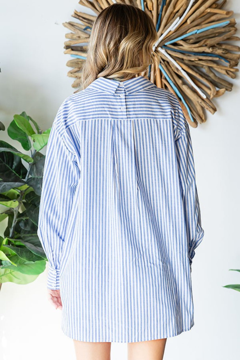 First Love Striped Button Down High-Low Hem Shirt